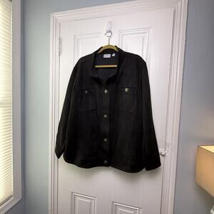 Susan Graver Faux Suede Jacket Brass Buttons Womens 3X Black NWOT QVC